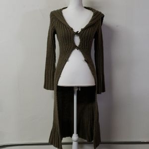 Long Woven Fairy Cardigan in Mossy Forest Green